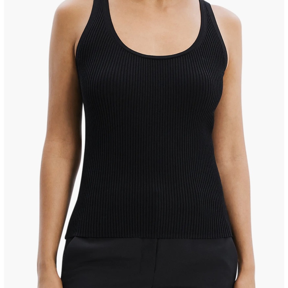 Theory Scoop SL Compact Rib Shirt Knit Shirt Top in Black